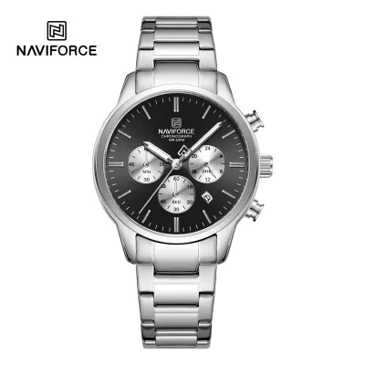 NAVIFORCE NF8076 Stainless Steel Fashion Casual Business Chronograph Luminous Date Display Quartz Watch For Men - Silver Black